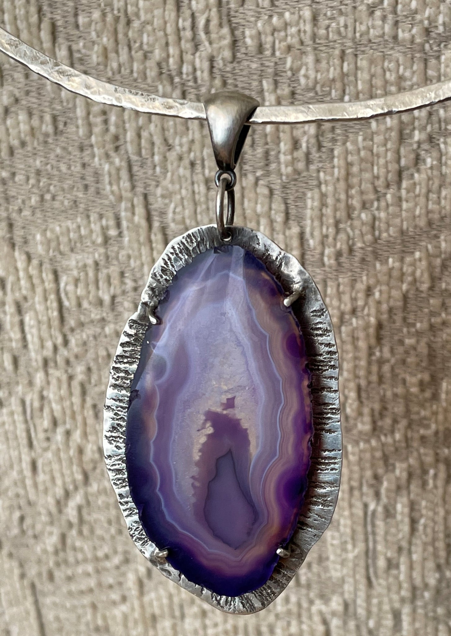 Sliced Purple Agate Pendant Necklace in Sterling Silver